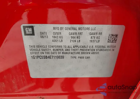 2014 Chevrolet Cruze 1Lt Auto z USA, uszkodzony, nr VIN 1G1PC5SB4E7119839